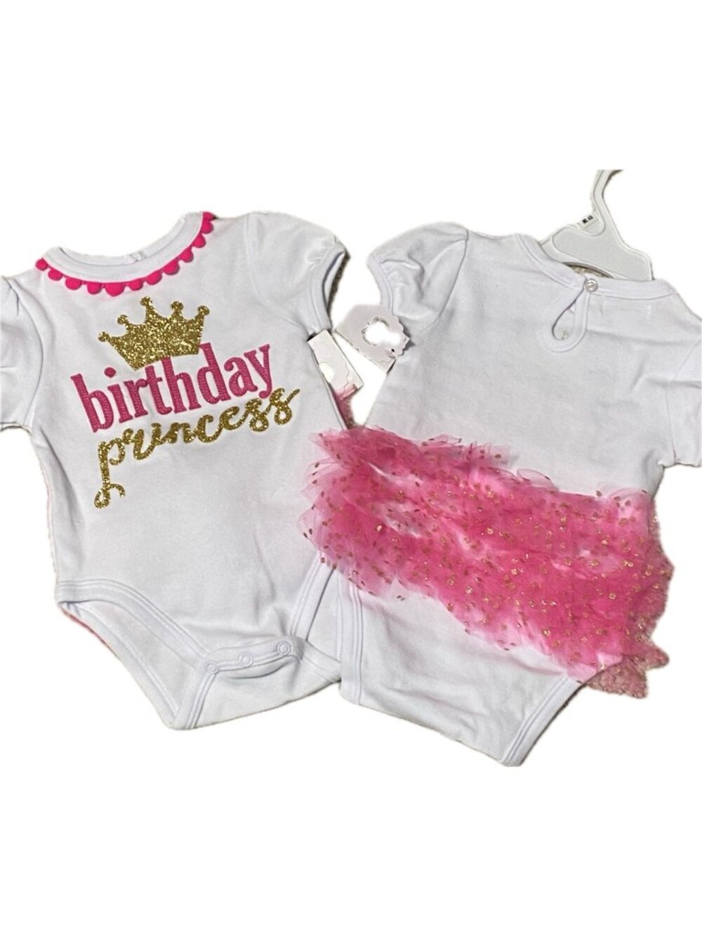 Mud Pie 12m NWT bodysuit Birthday Princess hot pink gold glitter ruffles crown